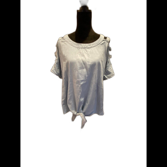 A.U.W. Blouse Chambray Denim Top Women’s Plus Size 1X Short Sleeve Casual - Picture 1 of 10